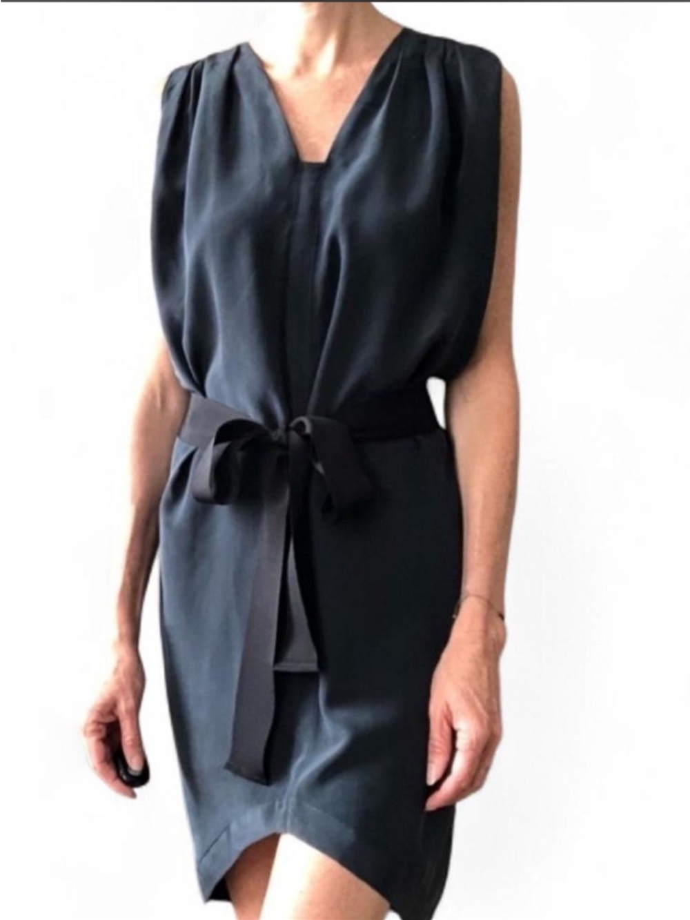 Anthropologie Laurel 100% Silk Sleeveless Black Tie-Waist Shift Dress